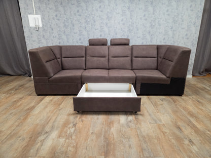 (Nieuwe) Mooie Bruine Rechte Bank - met Opberglade en Hoofdsteunen