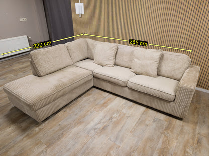 PRACHTIGE BEIGE RIBSTOF Hoekbank - NIEUWSTAAT !!!