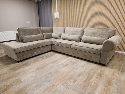 PRACHTIGE LUXE TAUPE SUEDE VELVET Hoekbank - NIEUWESTAAT !!!!