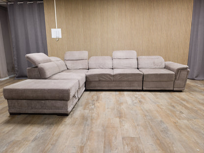 Zeer Mooi Groot Taupe Velvet Hoekbank met Slaapfunctie