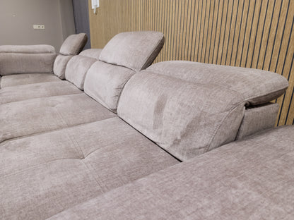 Zeer Mooi Groot Taupe Velvet Hoekbank met Slaapfunctie