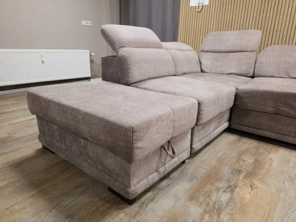 Zeer Mooi Groot Taupe Velvet Hoekbank met Slaapfunctie