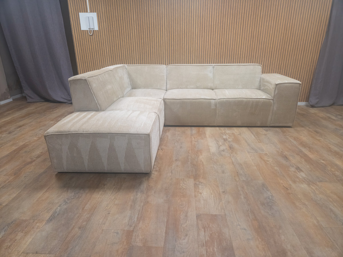 PRACHTIG Beige RIBSTOF Hoekbank
