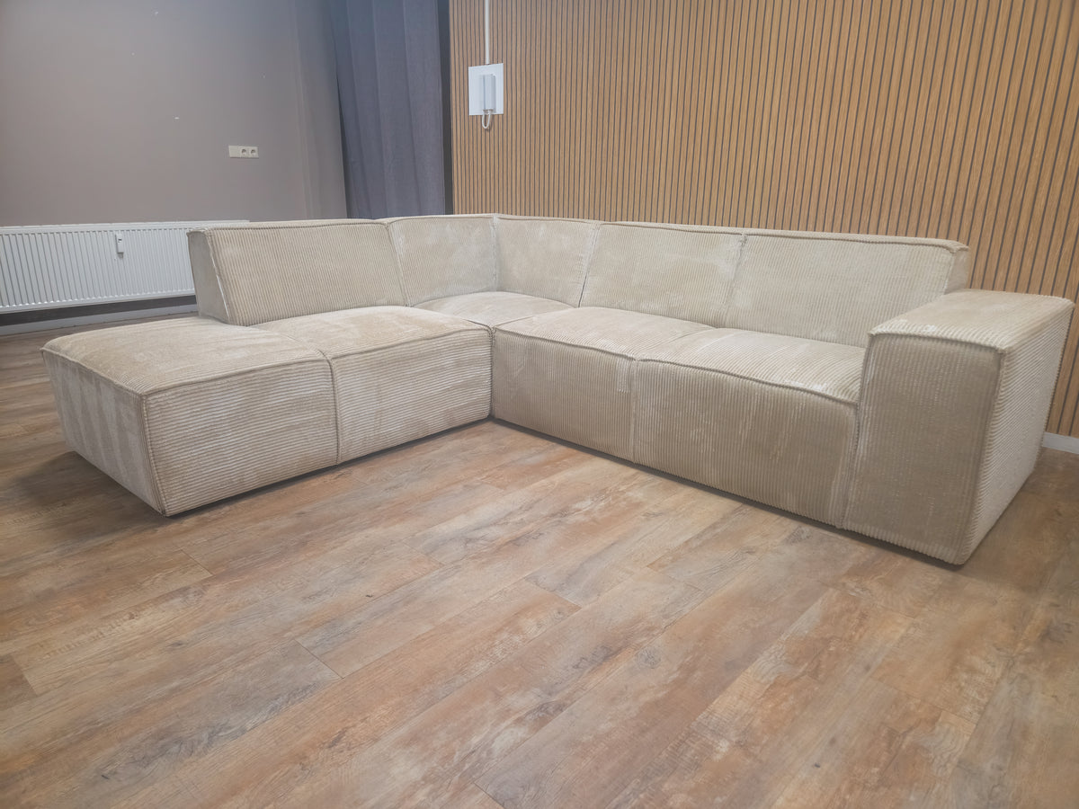 PRACHTIG Beige RIBSTOF Hoekbank
