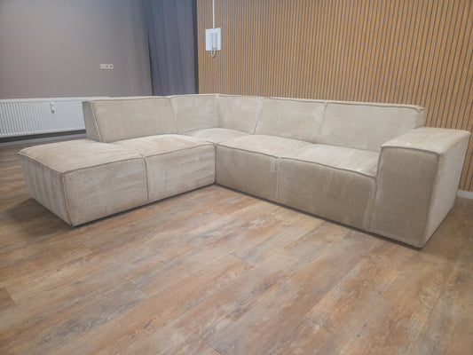 PRACHTIG Beige RIBSTOF Hoekbank