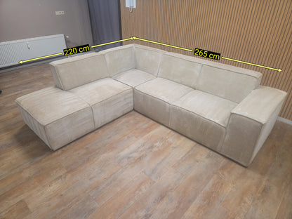 PRACHTIG Beige RIBSTOF Hoekbank