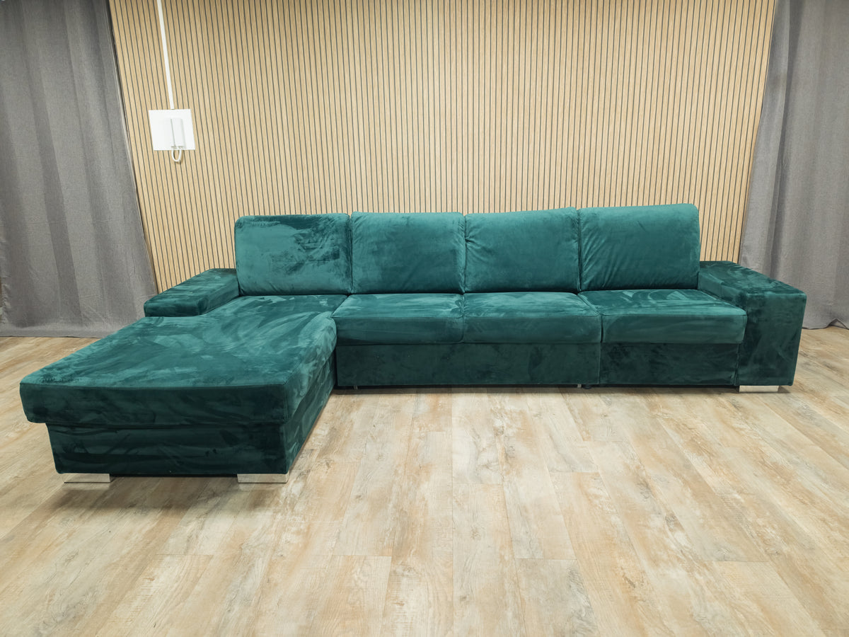 Z.G.A.N Groene Velvet Hoekbank met SLAAPFUNCTIE