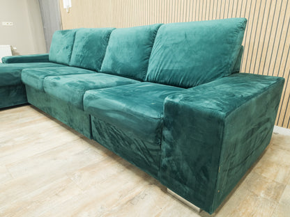 Z.G.A.N Groene Velvet Hoekbank met SLAAPFUNCTIE