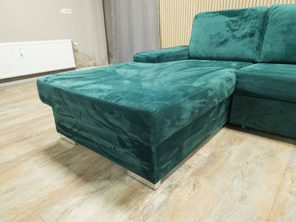 Z.G.A.N Groene Velvet Hoekbank met SLAAPFUNCTIE