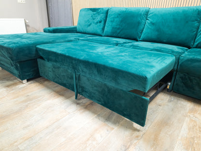 Z.G.A.N Groene Velvet Hoekbank met SLAAPFUNCTIE